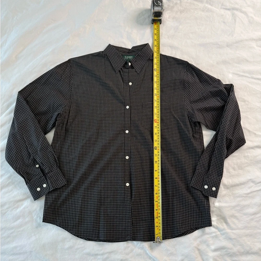 Lauren Ralph Lauren Women’s Black Grid Check Button Down Blouse Size L - Picture 6 of 13